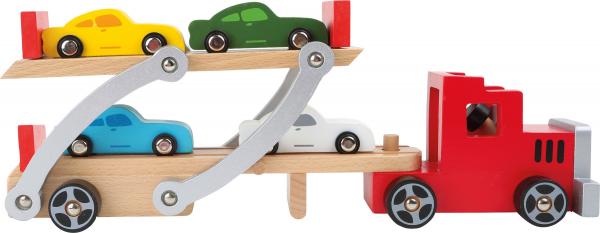 Holzauto--Autotransporter--Spielzeug--Rollenspiel